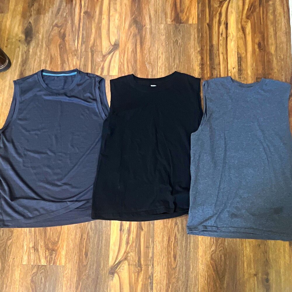 TruFit Men's Tank Top M Solid Black Sleeveless Crew Neck Cotton/Poly
